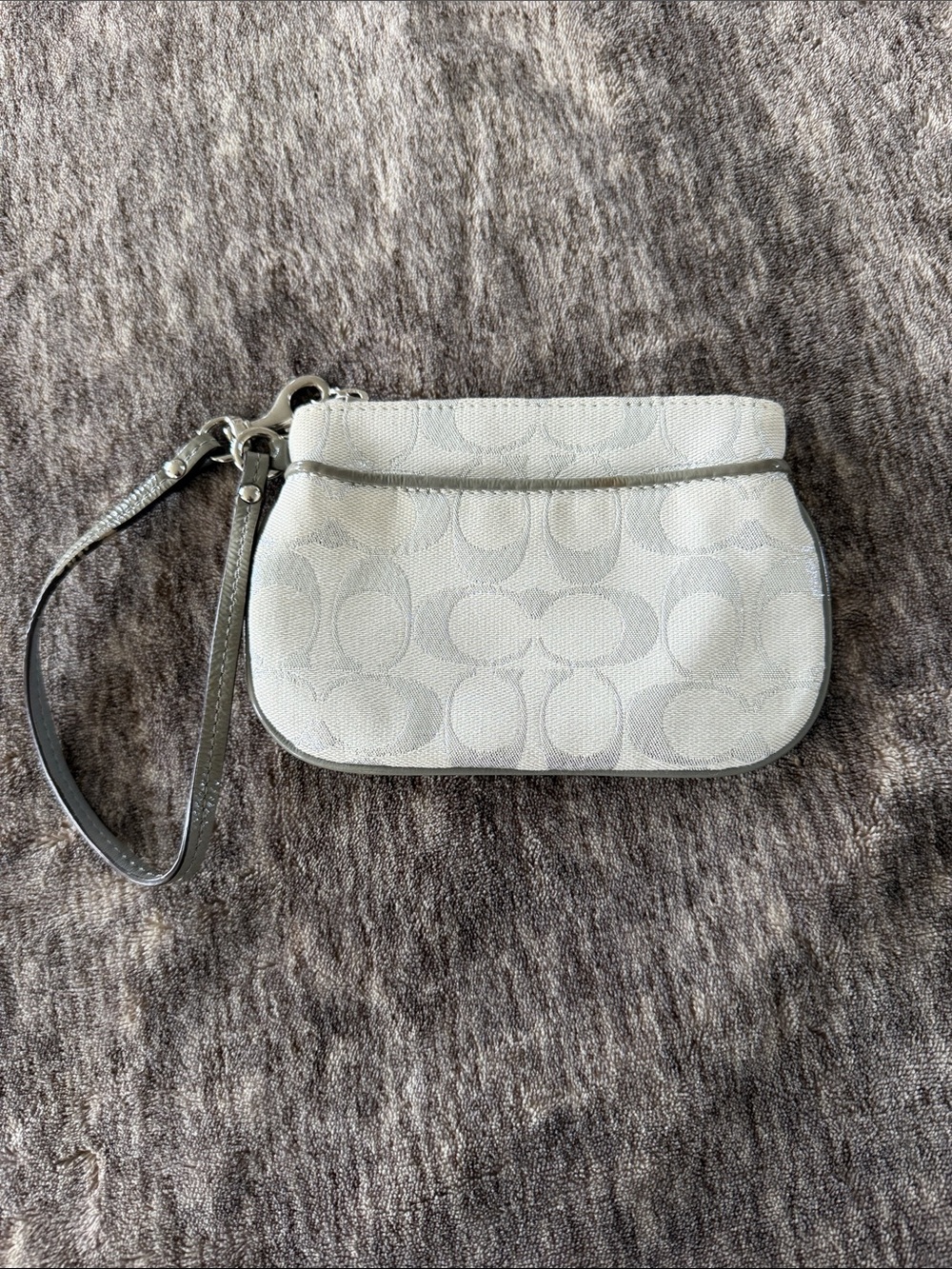 Coach Light Gray Signature Wristlet Clutch